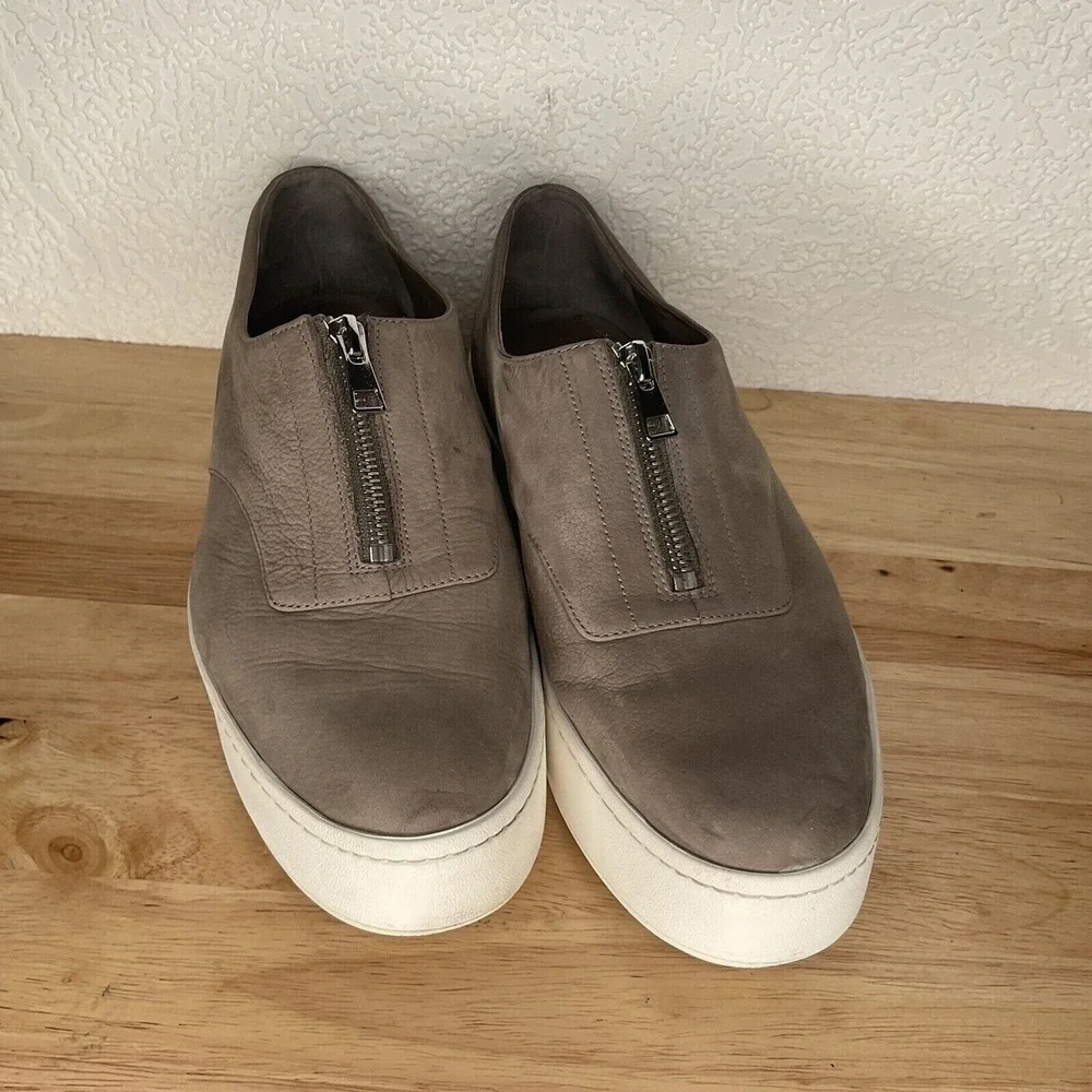Vince‎ Gray Zip Front Slip On Platform Sneaker Women 8.5M China Nubuck/Leather
